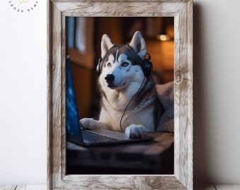 ハスキー犬の浮世絵風肖像画（日本産ハスキー犬）｜動物肖像画プリント