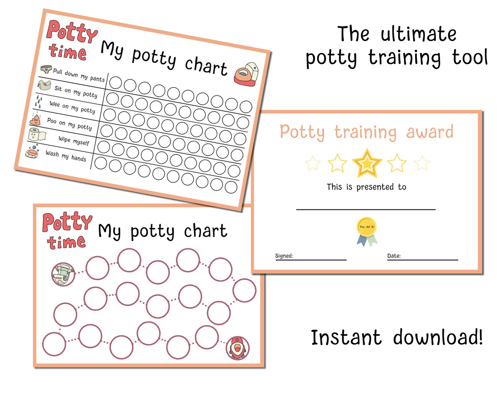 Printable Potty Training Star Chart and Certificate Bundle Etsy