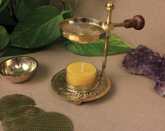 Brass Tea Light Resin Burner - Resin Incense Burner, Metal Incense Burner, Loose Incense Burner, Adjustable Height, Durable Build
