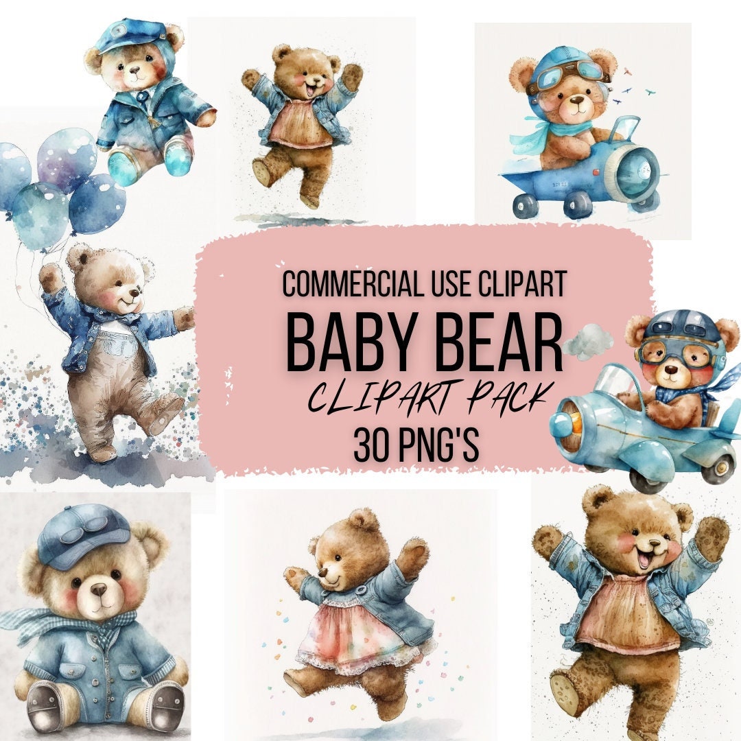 Watercolor Teddy Bear Clip Art Clipart Pack Baby Shower 30 - Etsy Australia