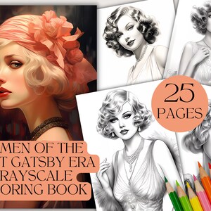 25 Frauen der Great Gatsby Ära | Malbuch | Graustufen Malvorlagen Für Erwachsene | Digitalstempel | Sofortdownload | Druckbares PDF