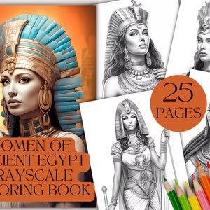 25 Women of Ancient Egypt | Coloring Book For Her | Digital Grayscale Colouring Pages | Digital Stamp | Instant Download | Printable PDF