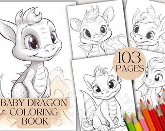 103 Baby Dragon Coloring Pages | Colouring Book for Kids | Developing Art Activity For Children | Digital Stamp | Instant PDF Download