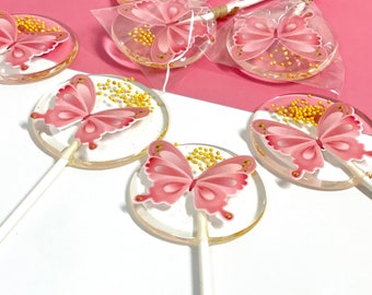 Pink butterfly lollipops handmade Hard Candy