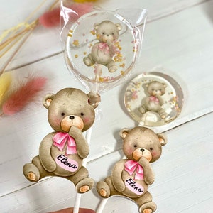 Baby shower sucettes ours en peluche rose bonbon dur fait main image 2