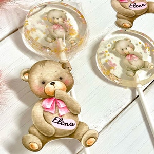 Baby shower sucettes ours en peluche rose bonbon dur fait main image 4
