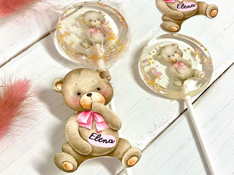 Baby shower sucettes ours en peluche rose bonbon dur fait main image 4