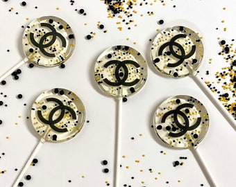 Chanel Logo Zwarte lollies handgemaakt suikervrij hard snoep