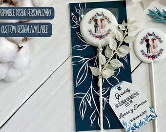 Wedding favors Custom handmade simple wedding illustration lollipops. Hard candy