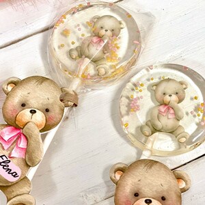 Baby shower sucettes ours en peluche rose bonbon dur fait main image 5