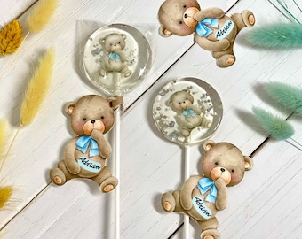 Baby shower sucettes ours en peluche bleu bonbon dur fait main