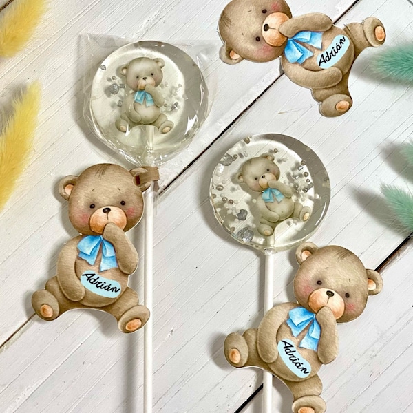 Baby shower sucettes ours en peluche bleu bonbon dur fait main