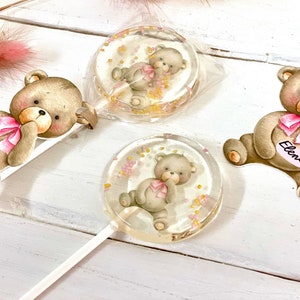 Baby shower sucettes ours en peluche rose bonbon dur fait main image 3