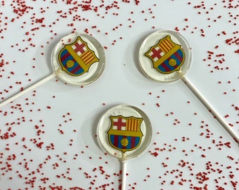 Sucettes avec le logo du FC Barcelone, bonbons durs faits main sans sucre