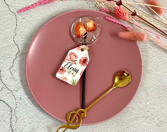 Wedding favor cocktail lollipops custom pink flower tag handmade hard candy