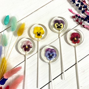 Pansy flowers lollipops handmade edible printed hard candy
