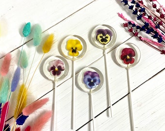 Stiefmütterchen Blumen Lollipops handgemachte essbare gedruckte Bonbons