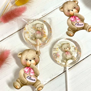 Baby shower sucettes ours en peluche rose bonbon dur fait main image 1