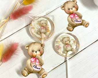 Babyshower lolly's teddybeer roze handgemaakte hard candy