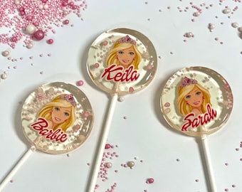 Lecca lecca con nome personalizzato per il viso di Barbie fatto a mano senza zucchero