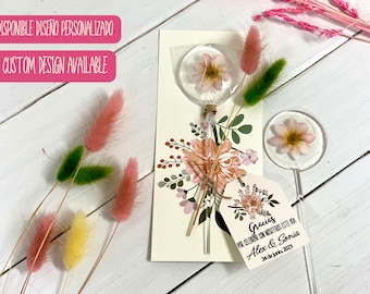 Wedding favors Custom handmade pink flower lollipops. Hard candy