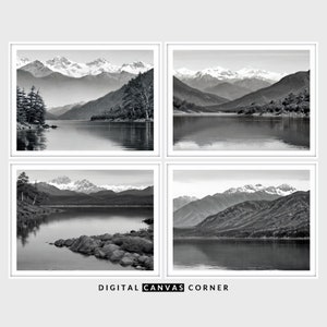 Printable SET Tranquil Alpine Haven Meadows Seascape Oil Painting Black and White Wall Art SET PRINTABLE Digital