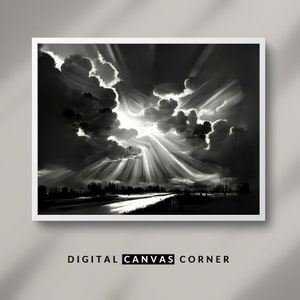 Beautiful Sunbeams over the Park A Black and White Landscape Oil Painting Black and White Wall Art PRINTABLE Digital