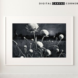 Wildflowers A Black and White Landscape Oil Painting Black and White Wall Art PRINTABLE Digital
