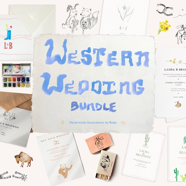 Western wedding invitation bundle, template hand-made painting, PNG, rustic, cowboy, American, southwest style, cute clip-art, country