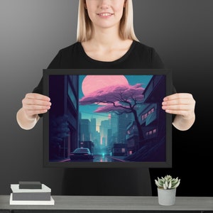 Anime Poster | Futuristic Neon Poster | Lofi Wall Art | Japanese Neon City | Cyber City Lights Frame