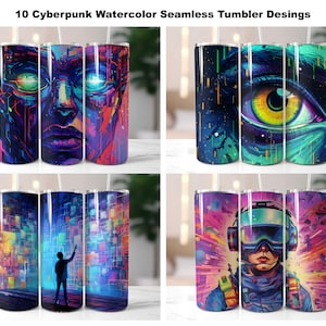 10x Cyberpunk Seamless Tumbler Wrap Designs - 20oz Cyberpunk Sublimation Tumbler Wrap - Straight & Tapered PNG - Seamless Skinny Tumbler PNG