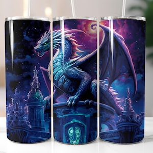 Gothic Dragon 20oz Tumbler Wrap Design - Seamless Dragon Sublimation Tumbler Wrap - Straight & Tapered PNG - Skinny Tumbler PNG