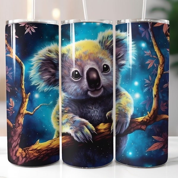 Baby Koala Seamless Tumbler Wrap Design - Koala 20 oz Sublimation Tumbler Wraps - Straight & Tapered PNG - Skinny Tumbler PNG