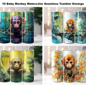 10x Baby Monkey Seamless Tumbler Wrap Designs - 20oz Monkey Sublimation Tumbler Wraps - Straight & Tapered PNG - Skinny Tumbler PNG