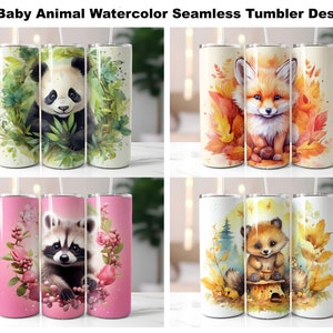 Set of 10 Baby Animal 20oz Tumbler Wrap Designs - Seamless Baby Animal Sublimation Tumbler Wraps - Straight & Tapered PNG - Skinny Tumbler