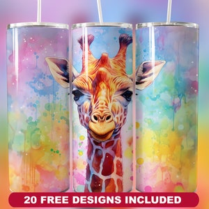Set of 10 Baby Giraffe20oz Tumbler Wrap Designs - Seamless Giraffe Sublimation Tumbler Wraps - Straight & Tapered PNG - Skinny Tumbler PNG