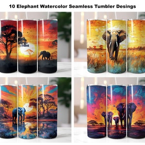 Set of 10 Elephants 20oz Tumbler Wrap Designs - Seamless Elephant Sublimation Tumbler Wrap - Straight & Tapered PNG - Skinny Tumbler