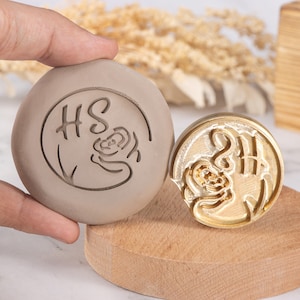 Sello de arcilla personalizado con firma de flor de rosa, sello de flor personalizado, regalo del día de la madre para sello