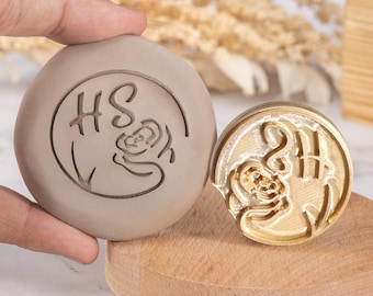 Custom Brass Clay Signature Stamp: Rose Flower, Personalized Pottery Tool Gift