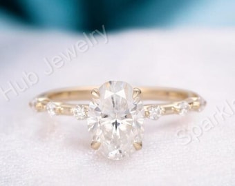 Oval Cut Moissanite Ring Thin Band Oval Engagement Ring, 1.5ct Solid Gold Design Oval Ring, Delicate & 4Prong Dainty Promise Ring For Her