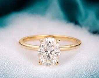 Solitaire Oval Cut 1.7Ct Moissanite Engagement Ring,White Gold Wedding Ring, Promise Bridal Anniversary Ring, Art Deco Ring