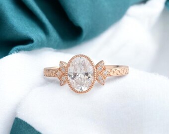 Bezal 1.5ct Oval Cut Moissanite Ring Thin Band Oval Engagement Ring, Solid Gold Ring, Delicate & Dainty Promise Ring For Her