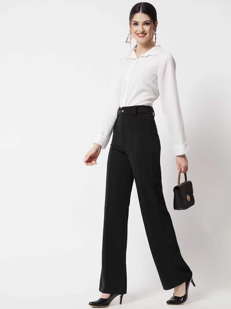 High waisted Straight Cut Cotton Lycra Pants For Women Relaxed Fit high-waisted-straight-cut-cotton-lycra-pants-for-women-relaxed-fit