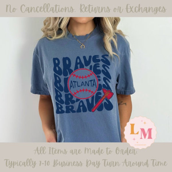 Braves Retro Wavy Graphic Tee Design, Braves Baseball, Atlanta Georgia Baseball, Atlanta Graphic Tee, Truist Park, Georgia Baseball Tee