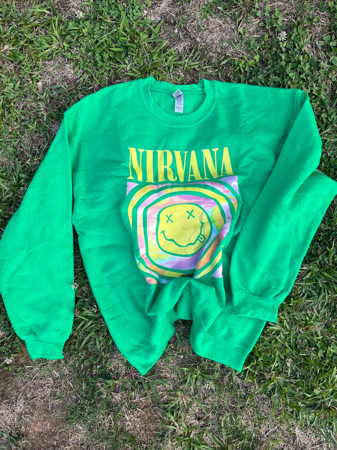 NIRVANA Green Sweatshirt, 90s Band Sweatshirt, Nirvana Graphic