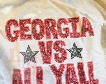 Georgia vs All Yall Faux Sequin Graphic Tee, Faux Sequin Graphic Tee for Women, Georgia Bulldogs Graphic Tee, Athens Georgia Graphic Tee