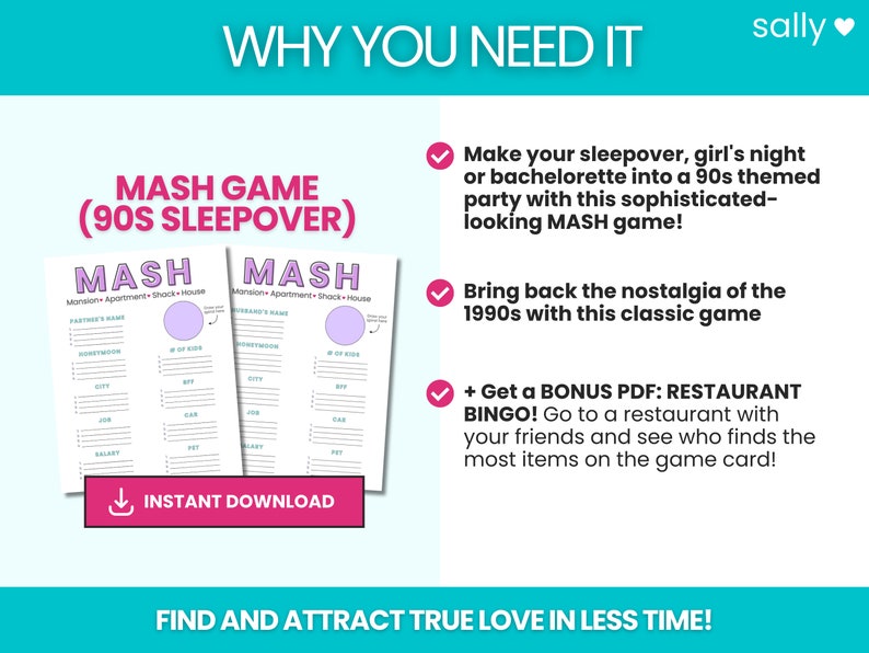 MASH Printable, 90s Party Game Single Girls Game, 90s Sleepover Game ...