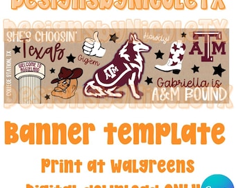 TEXAS A&M BOUND for printing banner template | 24x72 | digital download | mockup