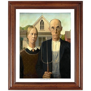 American Gothic by Grant Wood; 18x24&quot; ready-to-frame print (picture frame not included)