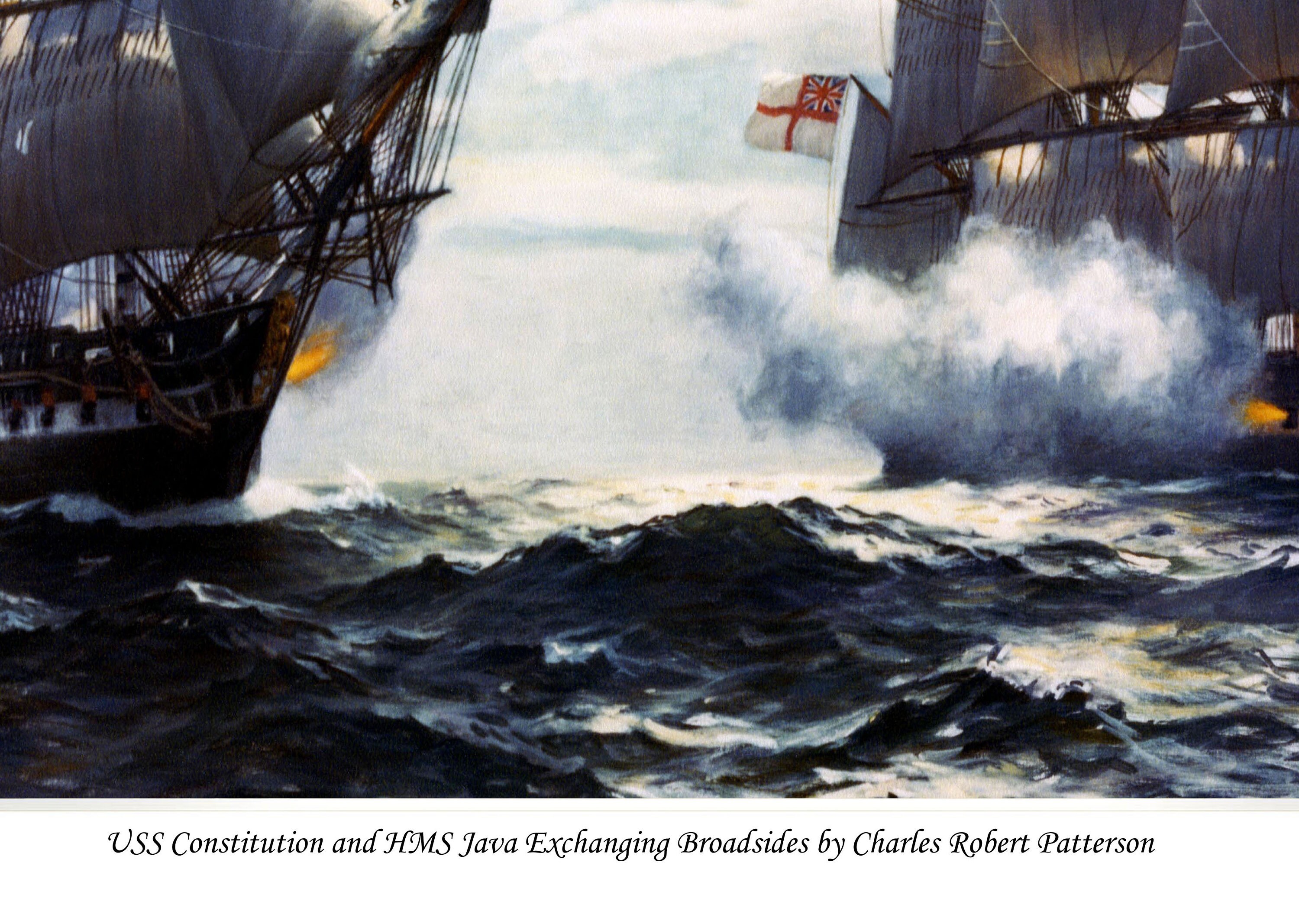 USS Constitution and HMS Java Exchanging Broadsides by Charles Robert